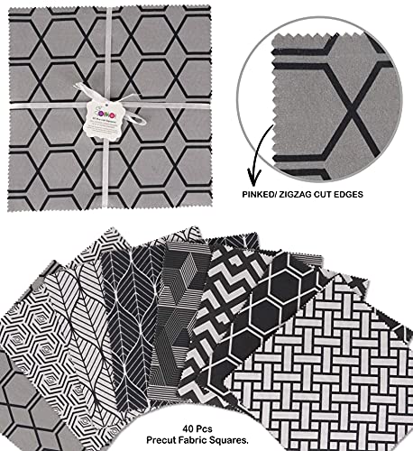 Tissu de coton géométrique précoupé de 10 pouces Soimoi pour carrés de patchwork noir et blanc