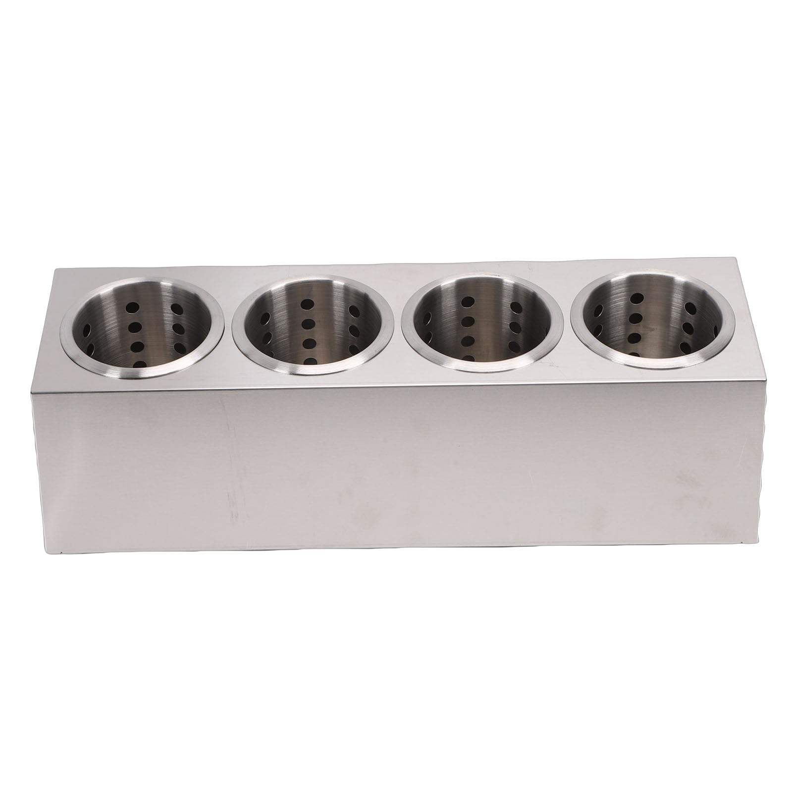 Organizador de Cubiertos para Encimera de Acero Inoxidable, Contenedor de Utensilios de Cocina con Base Antideslizante para Tenedores Cucharas Palillos (4 compartimentos 1 fila)