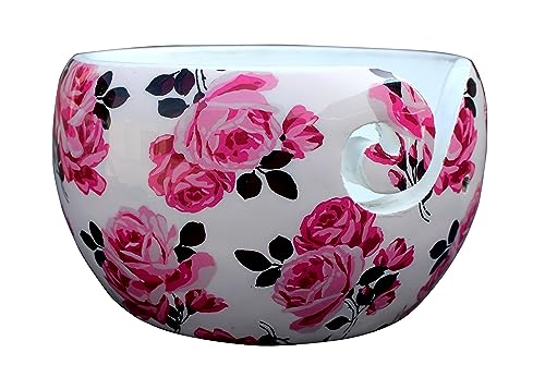 Image of Multi Purpose Wooden Yarn Bowl - Yarn Holder Rosewood - Knitting Bowl Handmade Wooden Yarn Bowl for Knitting and Crochet | Large Knitting Bowl Mother's Day Gift (Pink Flower)