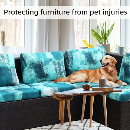 Image of 8Pcs Stretch Patio Cushion Covers,Outdoor Couch Covers Replacement,Outdoor Couch & Sofa Slipcovers,for Patio Furniture Cushion Covers,Washable Reusable Furniture Protector(Turquoise,Cover Only)