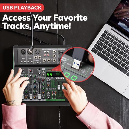 Image of Pyle 6 Channel Audio Mixer - 2 XLR Combo Mic Inputs, Bluetooth Studio Mixer /DJ Controller with DSP Digital Effects, USB-A In with MP3 Player, PC Recording, LED Level Meter, Smooth Dials and Faders