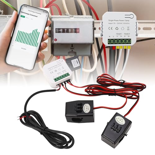 Image of Smart Energy Monitor with 2PCS 120A CT Clamps 90-250VAC Real Time Power Consumption Tracker for Solar Grid Systems Voltage Current Frequency Monitoring