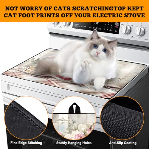 Image of Multi-Design Stove Cover for Glass /Electric Stoves - 3-in-1 Heat-Resistant Protector Mat, Non-Slip Drying Rack 28 inchx20 inch