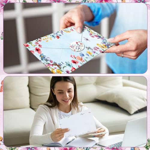 Image of TaoBary 160 Pcs Stationery Paper Set 50 Double Sided Stationery Papers with 50 Matching Envelopes and 60 Round Dot Sticker, 10 Design(Wildflower,8.5 x 11 Inch)