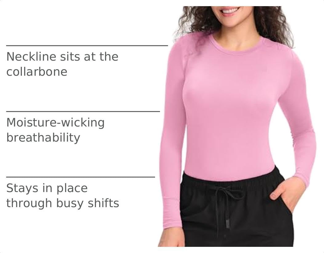 COZYFIT Underscrub Long Sleeve Women, Scrubs Undershirts, High Crew Neck