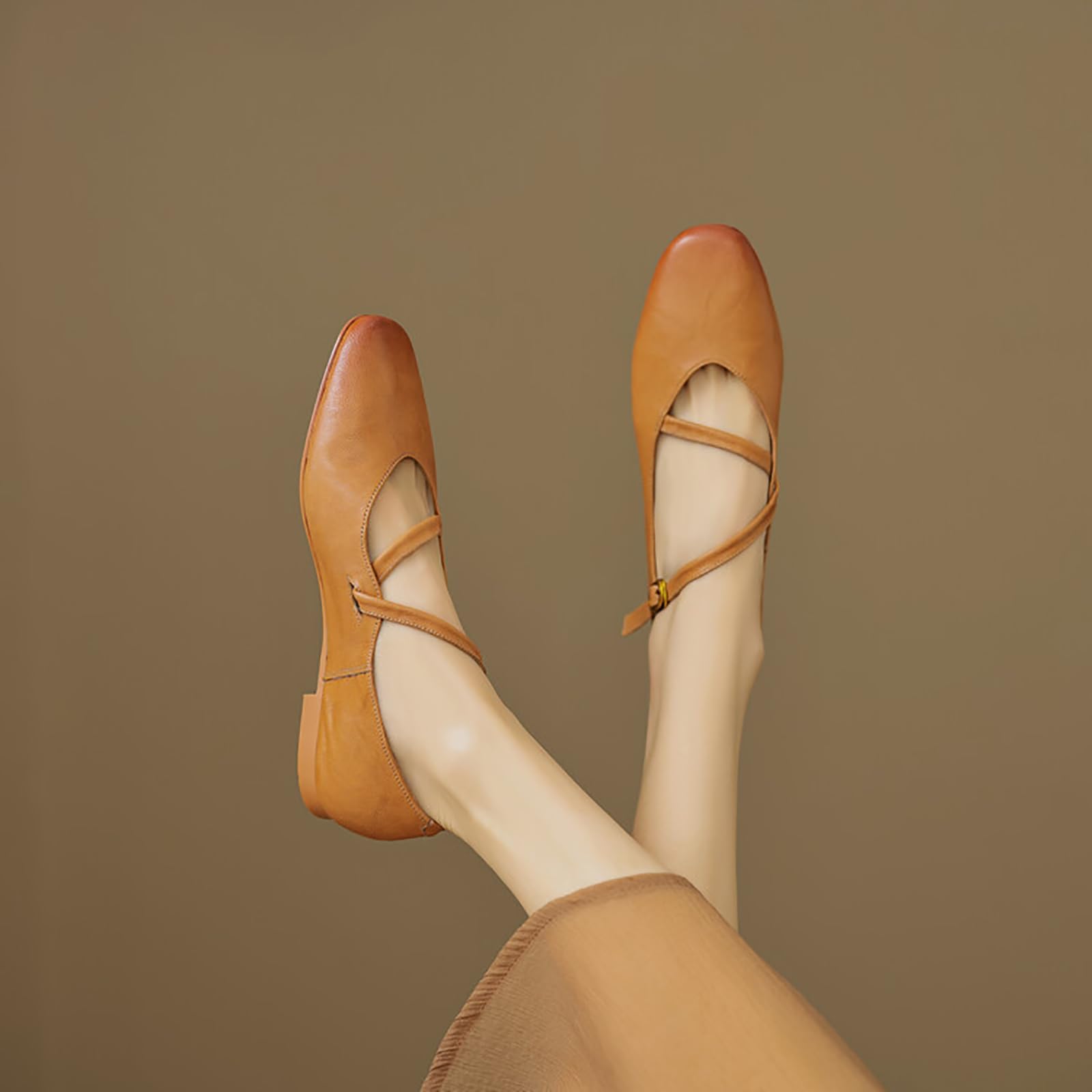 Scarpe Mary Jane da Donna con Punta Tonda, Comode Ballerine in Vera Pelle con Cinturini Regolabili con Fibbia, Eleganti E Casual, Slip-on
