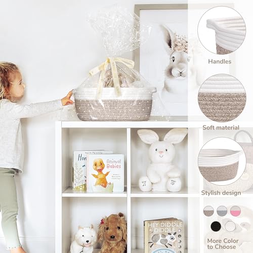Image of CHICVITA Gift Basket Empty to Fill, Boo Basket, Small Basket with Bags & Ribbon, Dog Toy Storage, 12 inchx 8 inchx 5 inch, Brown (Pack of 3)