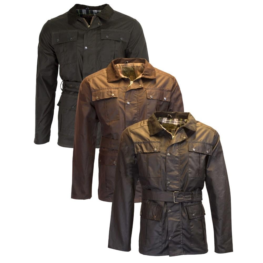 Walker and Hawkes - Grafton - Chaqueta de Estilo Motociclista para Hombre - Tejido Encerado Impermeable - con cinturón y 4 Bolsillos