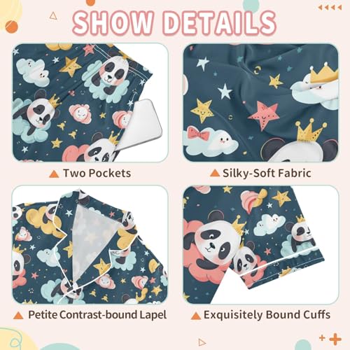 senya Panda on Cloud 1 Satin Summer Pajama Sets Silk Short Sleeve Button Down Sleepwear3