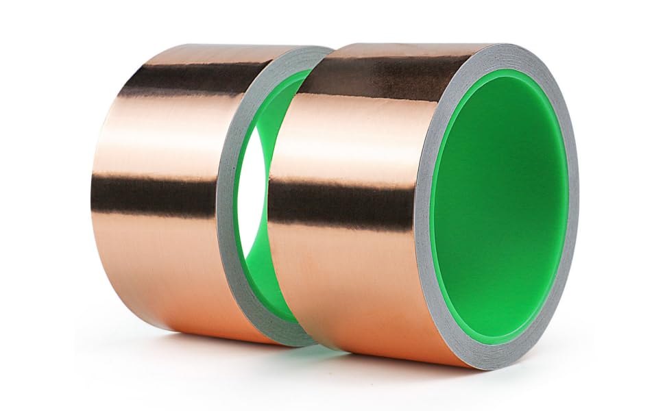 BOMEI PACK 2 Pack Copper Foil Tape 1.97mil x 2inch x 66ft with Conductive Adhesive for Electrical Repair, Guitar, DIY Decoration, Stained Glass,