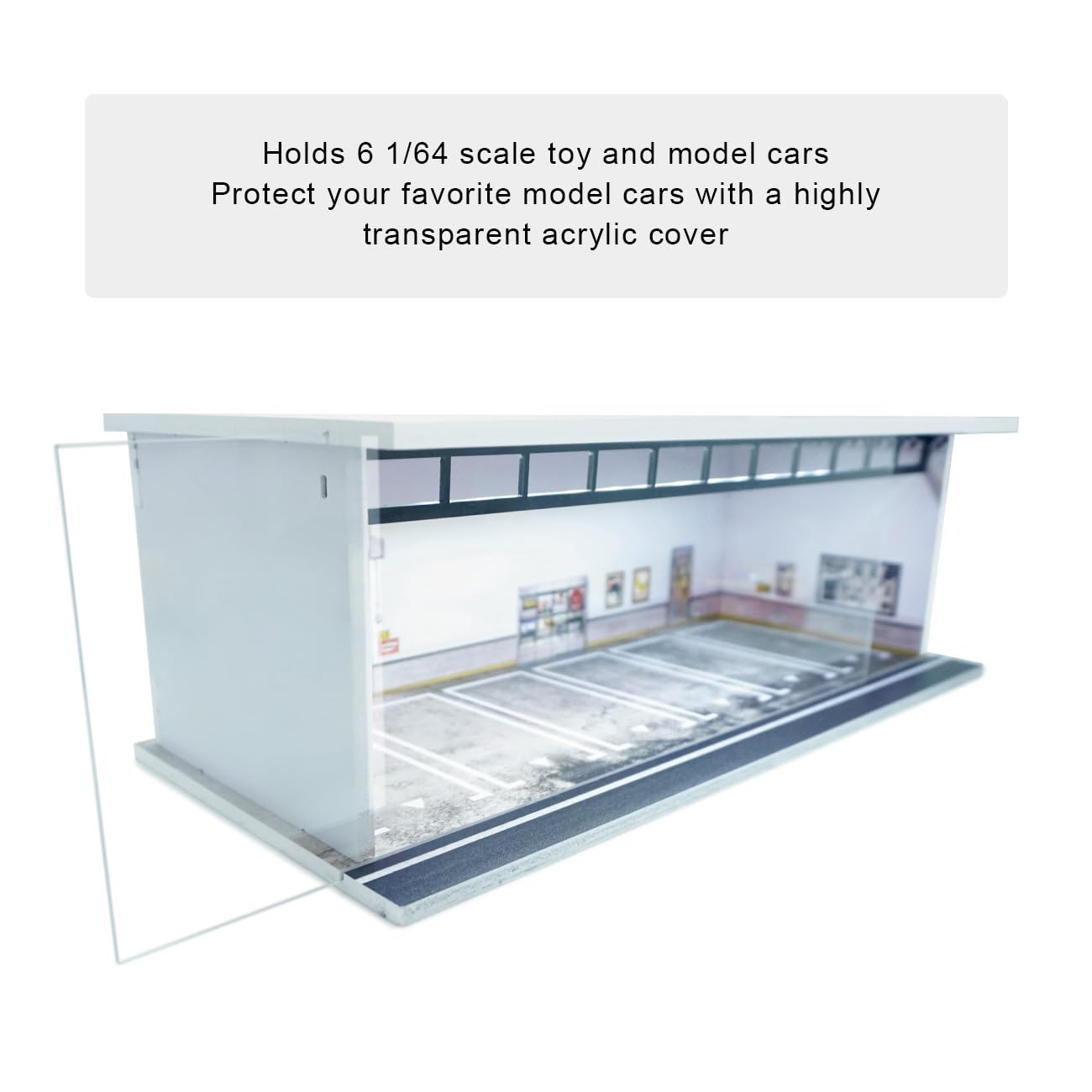 1:64 Garage Diorama vetrina per parcheggio - 6 Parking Space Display Case - for Modellini di Auto Diecast - Collection, Decoration, DIY Collezione Gift (Parete Bianca e Nera)