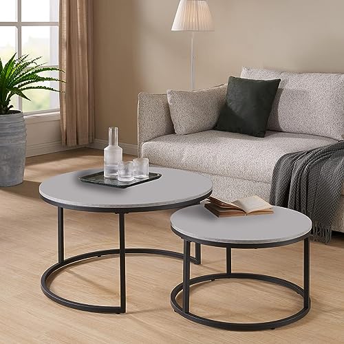 Image of Device Bas with BROWN ART SHOPPEE Home Decor Furniture Round Side Coffee Table Sets,2 Piece Mdf Top Couch Table,Nesting Table With Iron Frame For Living Room Living Room Or Lounge (Grey Black)
