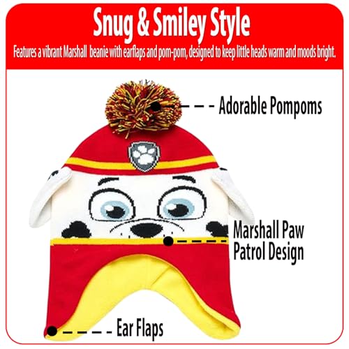 Image of Nicklelodeon Paw Patrol Boy's Winter Hat and 2 Pair of Gloves or Mittens Set (Toddler /Little Boys) Size Age 4-7, Paw Patrol Marshall Glove with Handwarmers