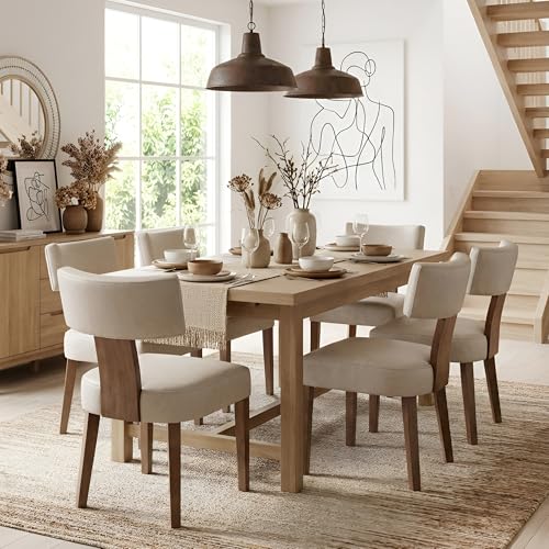 Image of HNY Mid Century Modern Dining Chairs Set of 6, Farmhouse PU Leather Upholstered Accent Chair Curved Backrest Kitchen Chairs, with Hardwood Frame, Grey
