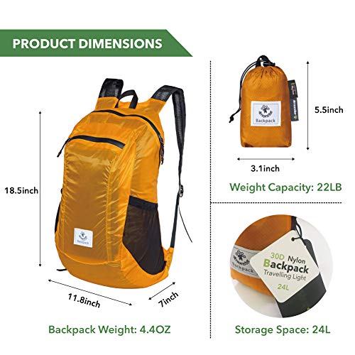4Monster Hiking Daypack,Water Resistant Lightweight Packable Backpack for Travel Camping Outdoor - Image 4