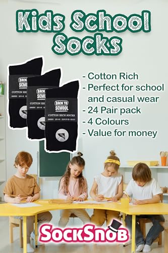 24 Pairs Multipack Kids School Uniform Socks | Knitted Cotton Plain Socks in Bulk3