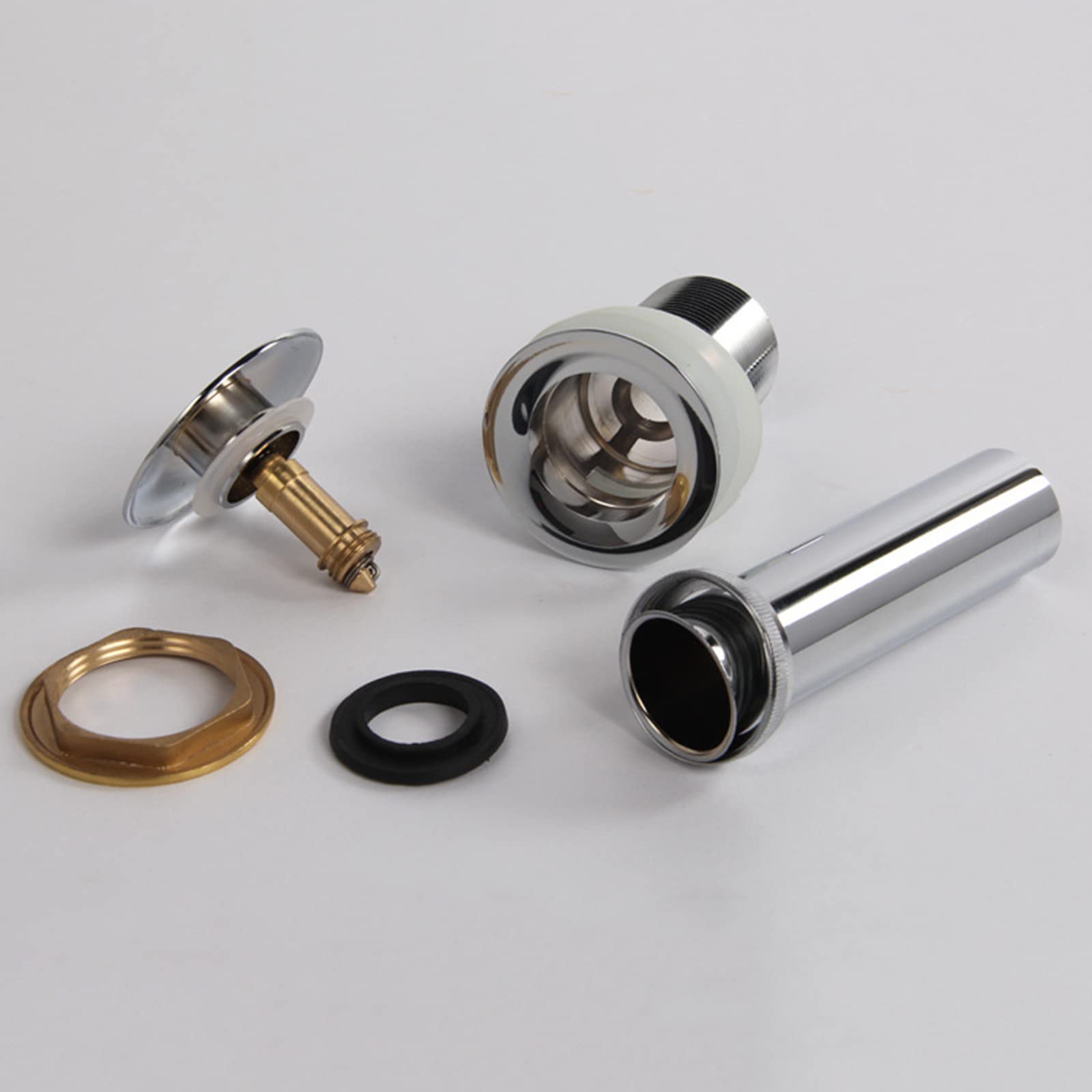 Tubo di scarico per lavello pop-up Tappo di scarico pop-up per lavabo e vasca con troppopieno, scanalato, ottone, Multicolore(Chrome C)