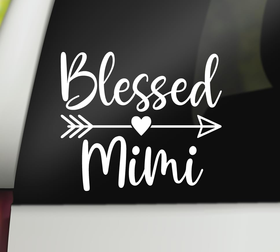Image of Blessed Mimi Vinyl Decal Car Sticker | Grandma Decal Bumper Sticker for Window Laptop Tumbler | 5.5 inch x 4.7 inch Size White | Made in USA