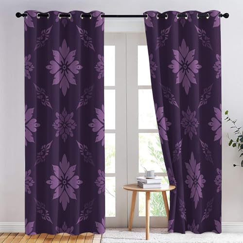 zcwl Floral Curtains for Bedroom Living Room, Flower Purple Patterned Blackout Curtains, Thermal Insulated Eyelet Curtain, 72 Drop Window Treatments Drapes, 66x72 Inch (W x L), 2 Panels - Image 3