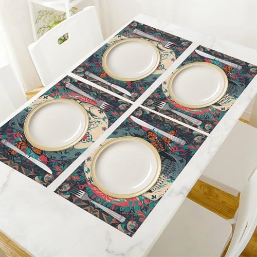 Set de table lavable en vinyle tissé squelette résistant à la chaleur pour dîner