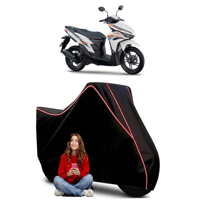 Image of Cliqq V3 Scooty Bike Cover Water Resistant Outdoor Use Universal Fit Scooters Motorcycles Heavy Duty UV Protection Dust Rain Scratch Resistant Elastic Bottom Black Blue Piping