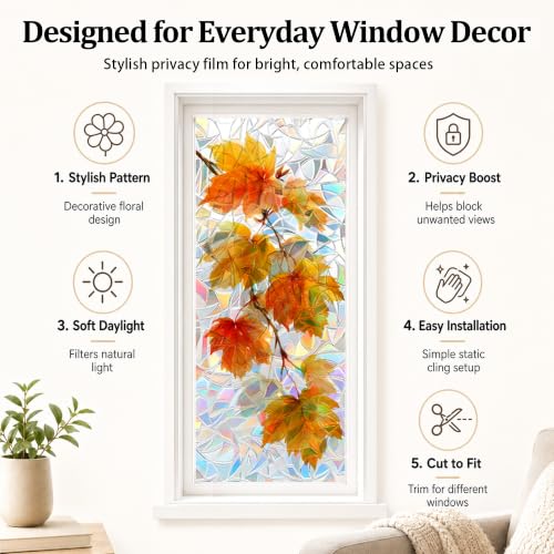 Vinilo decorativo para ventana 17x39 pulgadas hojas miniatura 6