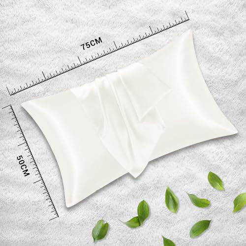 Lazzaro Satin Silk Pillowcases for Hair and Skin - Hypoallergenic Pillow Cases 2 Pack with Envelope Closure - Ultrasoft Standard Size Ivory White Silk Pillowcases (50 x 75 cm) - Image 2