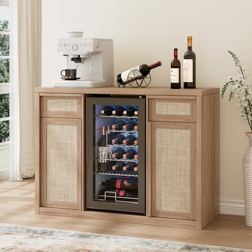 Yechen Rattan Coffee Bar Cabinet Review: Stylish Home Bar with Mini Fridge & Wine Storage