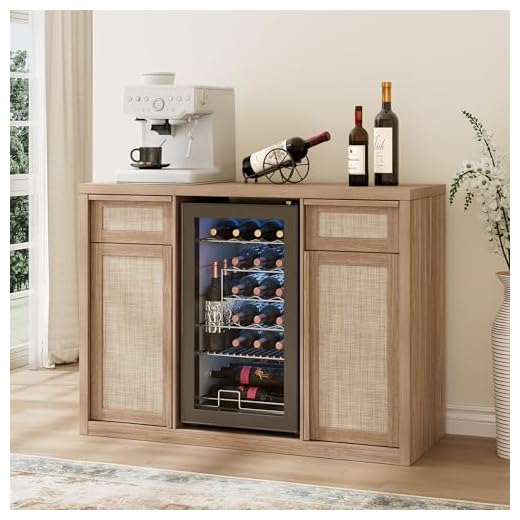 Boho Rattan Coffee Bar Cabinet with Mini Fridge