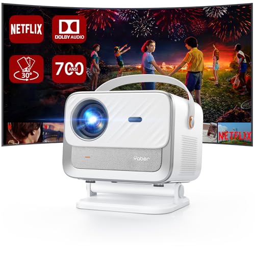 YABER V12 Beamer mit Netflix Official, Dolby Audio Beamer 4K, 1080P 700ANSI Projektor Full HD mit Ständer, Autofokus Beamer mit WiFi6 und Bluetooth5.2, 60Hz Beamer Heimkino für Outdoor/Home, 50% Zoom