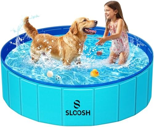 SLOOSH Foldable Dog Kiddie Pool - Portable Hard Plastic Doggie Sw...