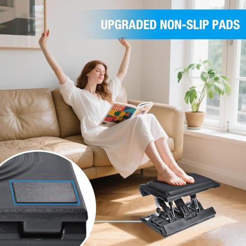 SurmountWay Reposapiés de gran panel para escritorio ajustable sin niveles, reposapiés con masaje ergonómico, altura de ángulo ajustable para oficina o hogar (negro) - imagen 7