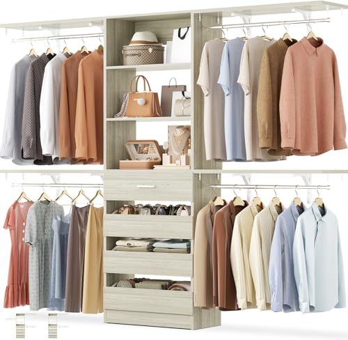 Aheaplus Closet System with Drawers, Wood Closet Organizer System with