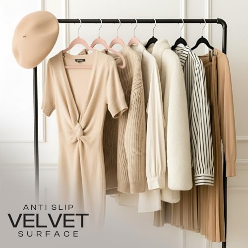 Image of Utopia Home Velvet Hangers, Pink, 50 Pack | Luxury Non-Slip Slim Pant & Coat Hangers, Strong Space-Saving Clothes Hangers with Pants Bar and 360 Swivel Hook