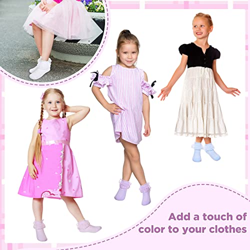 Haysandy 8 Pairs Girls Frilly Socks Baby Girl Toddler Ruffle Lace Socks Little Girls Dress Sock Cute Cotton Socks White Lace Sock (Large) #TOP6