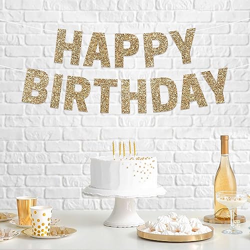 image for Perfect Occasion Pre-strung Happy Birthday Banner - No DIY - Gold Glit