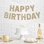 Pre-strung Happy Birthday Banner - No DIY - Gold Glitter Birthday Party Banner for Men & Women - Pre-strung Garland on 8 ft Strands - Gold Bday Party Decorations & Decor. Did We Mention No DIY - Image 3