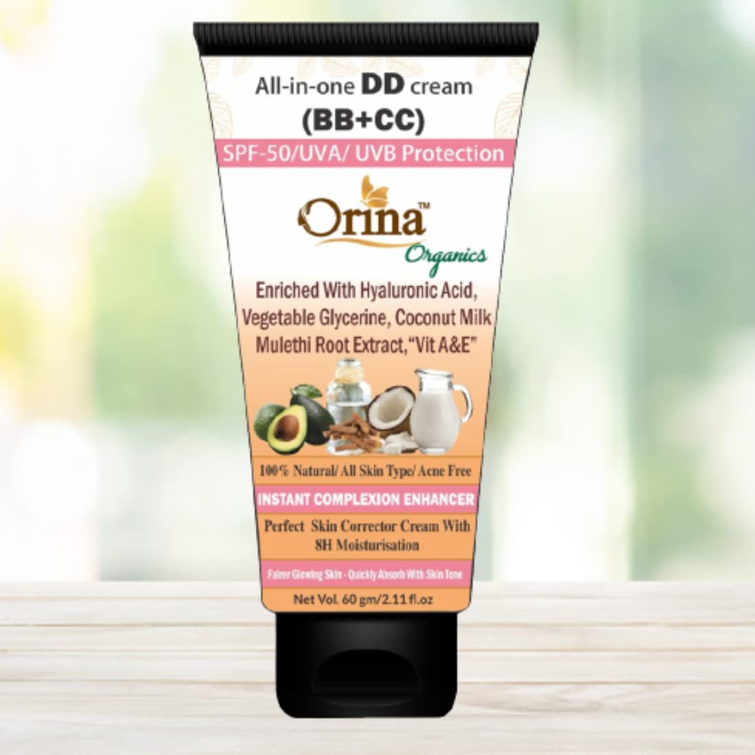 Orina 100% Natural Acne free (60 Gm) all skin type (All - In -One) DD Cream for dry skin