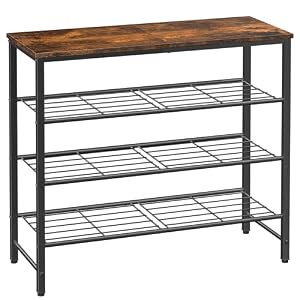 Kitsure Shoe Rack for Closet, Rustic Brown Shoe Organizer with Leveling Feet, Sturdy & Rust-Proof Shoe Storage for Entryway, Bedroom, Living Room, 29.5″ x 11.4″ x 24.8″, Brown