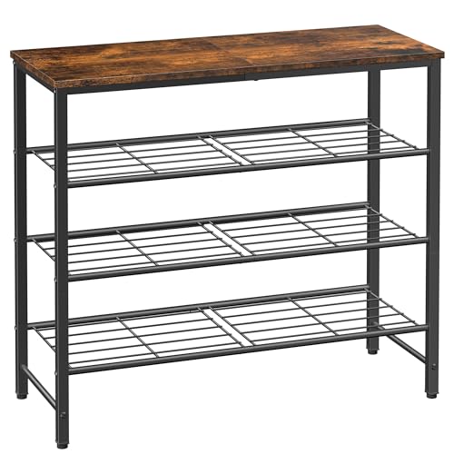 Kitsure Shoe Rack for Closet, Rustic Brown Shoe Organizer with Leveling Feet, Sturdy & Rust-Proof Shoe Storage for Entryway, Bedroom, Living Room, 29.5' x 11.4' x 24.8', Brown