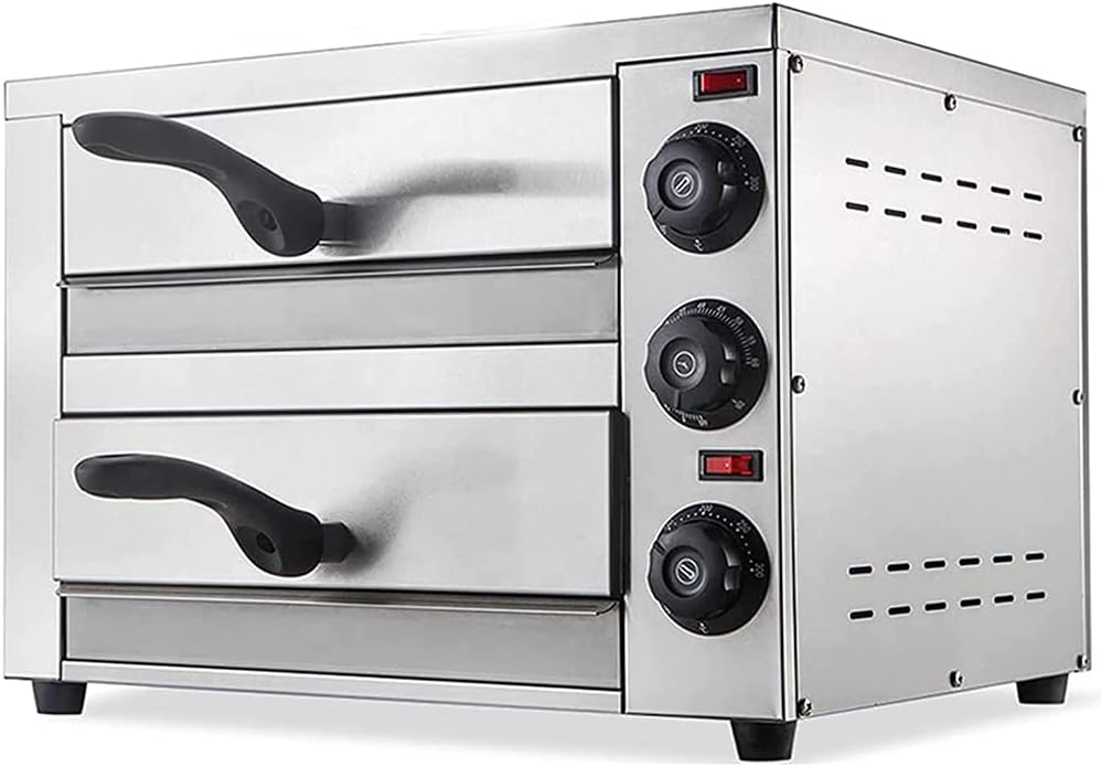 Commercial Pizza Oven Countertop,16 INES Electric Pizza Oven Double Layer Commercial Pizza Oven with Timer Independent Temperature Regulation