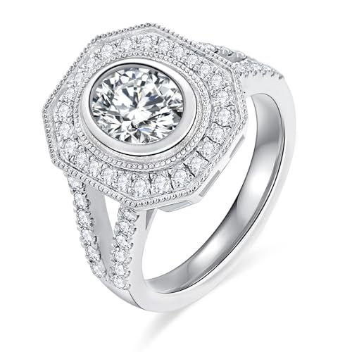 Moissanite Engagement Retro Rings for Women 18 K white glod Plated 925 Sterling Silver Ring Jewelry Gifts