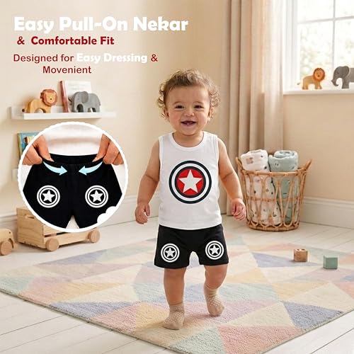 Image of Infantbond Baby Boy's and Girl's Cut Sleeve T-Shirt and Short Combo 100% Cotton Clothing Set(Combo Of 2)