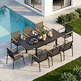 Oasbira Expandable Outdoor Patio Dining Table Set for 6-8 Person, Aluminum Outdoor Table and 8 Chairs with Textilene Fabric & HDPS Armrest, All-Weather Patio Furniture Set for Yard, Deck, Gray