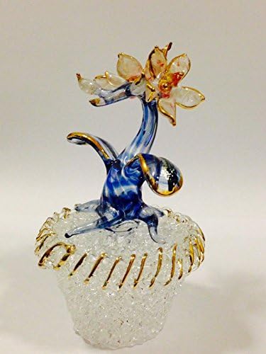 Figurine Miniature Hand Blown Glass Tree in Pot. Flower,plant,woven,tree