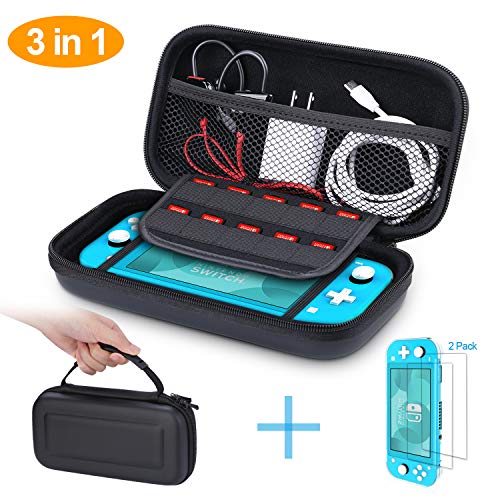 HEYSTOP Funda Compatible con Nintendo Switch Lite, Impermeable Carcasa Nintendo Switch Lite de Transporte ?Negro + 2 Pcs 0.30mm Switch Lite Protector de Pantalla