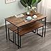 soges 3 PCS Dining Table Set for 4 with 2 Benches, Soho Dining Table and Chairs Set, Industrial Kitchen Table and Chairs Kitchen Breakfast Table Set, Dining Set with Metal Frame, Brown