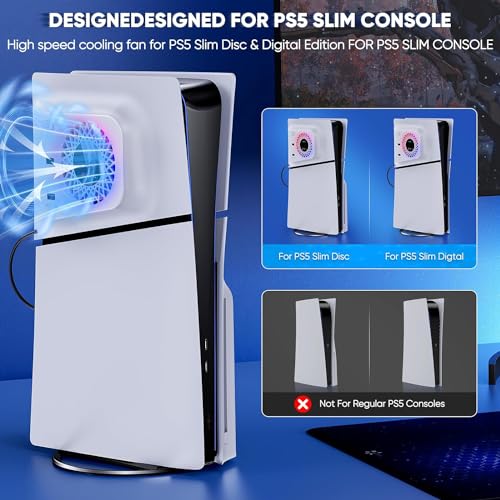 Ventilador de resfriamento RGB para PS5 Slim com tampa da placa, velocidade automática do sensor de