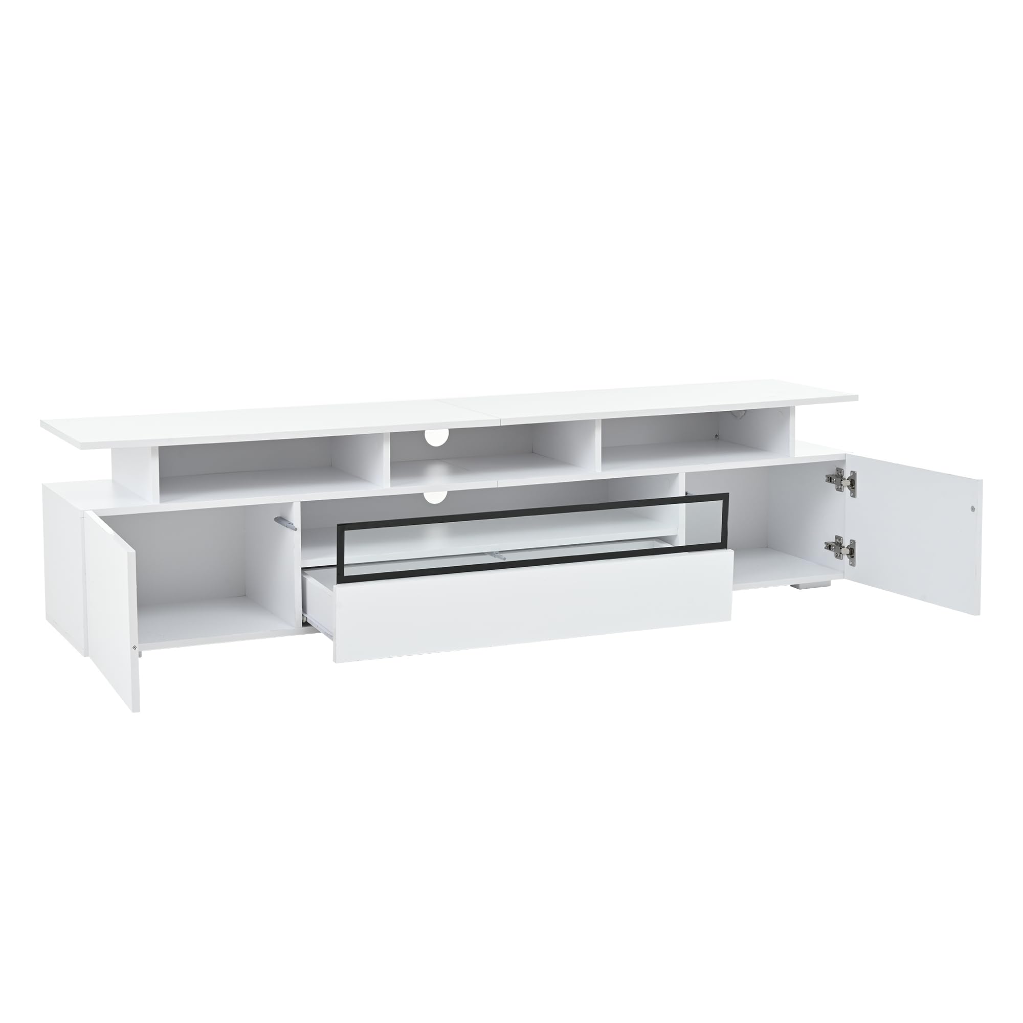 Mobile TV, 180 x 38 x 45 cm, con 2 armadi e 1 cassetto, basso con LED e 10 ripiani, adatto per TV da 75 pollici