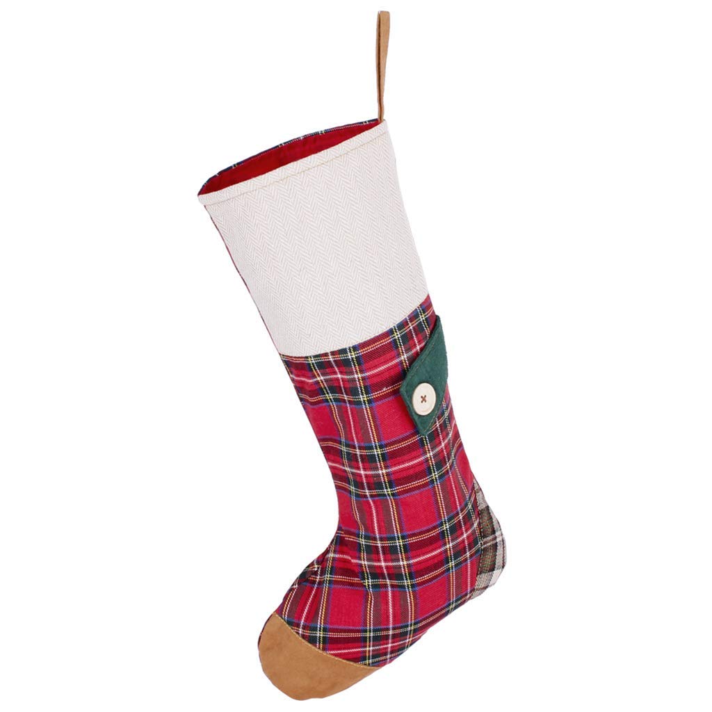 Dibor Red Large Festive Tartan Patchwork Pattern Family Christmas Stocking - L51cm